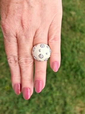Camille Lucie Cream Enameled CZ Dome Ring